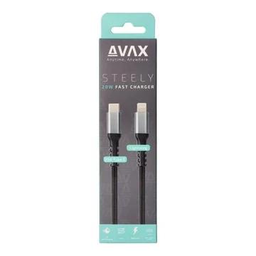 Töltőkábel, USB-C - USB-C, 27W, 1 m, AVAX "CB316 Glowy", fehér