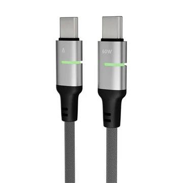 Töltőkábel, USB-C - USB-C, 60W, 1 m, AVAX "CB632 Steely LED", fekete