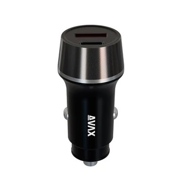 Autós töltő, USB-C, USB-A, AVAX "CC340B", fekete