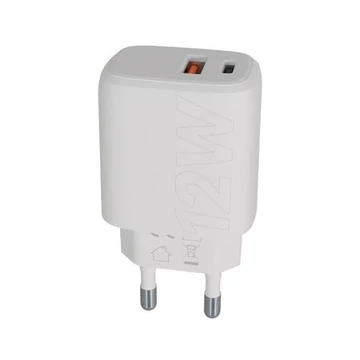 Hálózati töltő, USB-A + USB-C, 12W, AVAX "CH312W Speedy", fehér