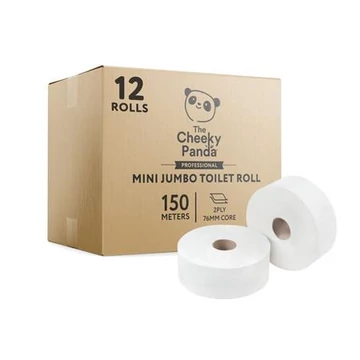 Toalettpapír, bambusz, 2 rétegű, nagytekercses, 18 cm átmérő, 150 m/tekercs, 12 tekercs, CHEEKY PANDA, fehér