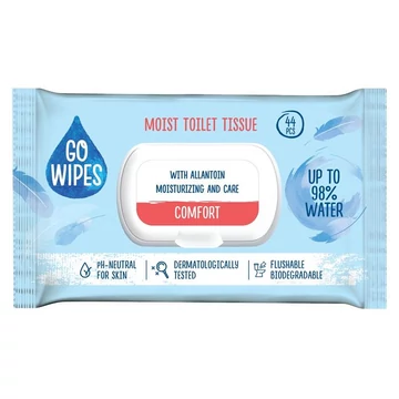 Toalettpapír, nedves, visszazárható tetővel, 44 db, GO WIPES "Comfort"