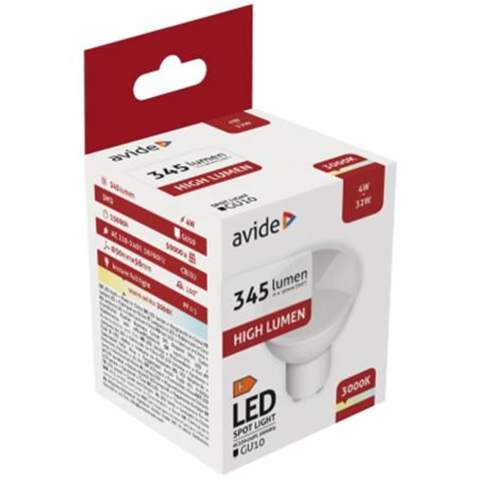 LED izzó, GU10 spot, 4W, 345lm, 3000K, AVIDE