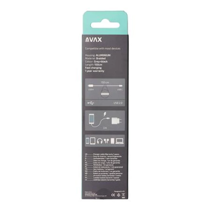 Töltőkábel, USB-A - USB-C, 1,5 m, AVAX 
