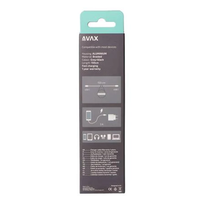 Töltőkábel, USB-C - USB-C, 60W, 1,5 m, AVAX 