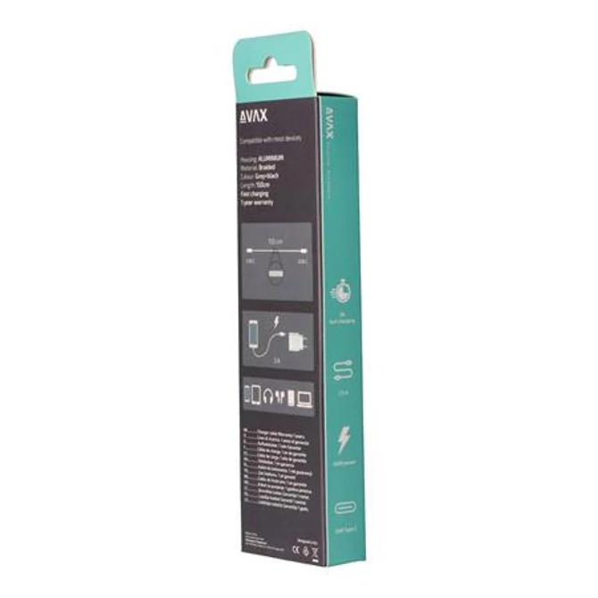 Töltőkábel, USB-C - USB-C, 60W, 1,5 m, AVAX 