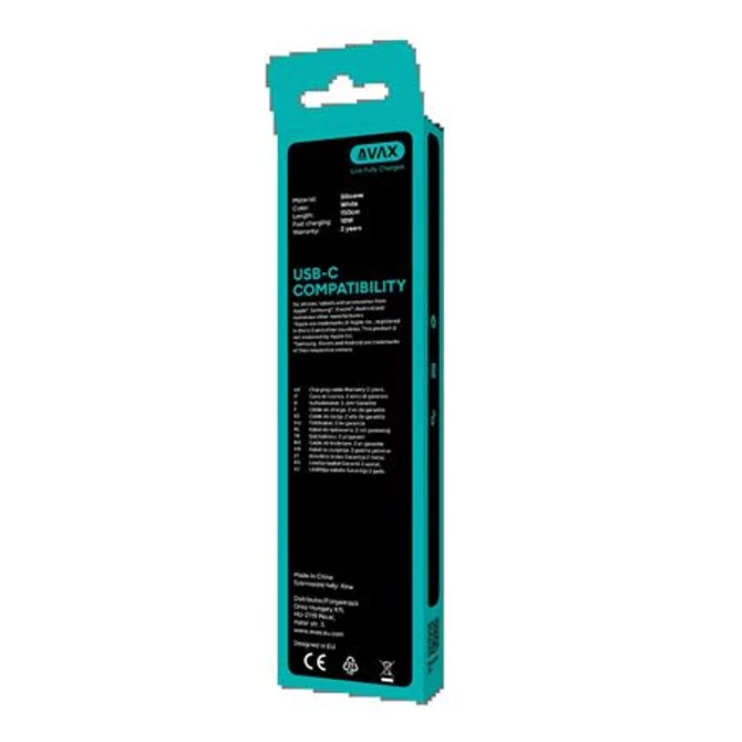 Töltőkábel, USB-A - USB-C, 18W, 1,5 m, AVAX 