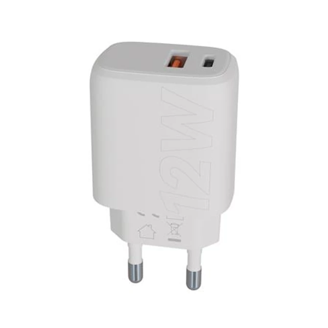Hálózati töltő, USB-A + USB-C, 12W, AVAX 