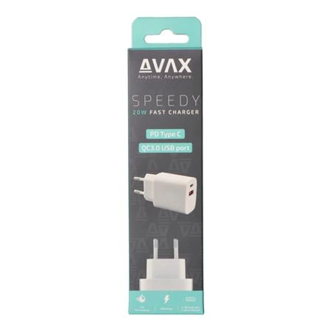 Hálózati töltő, USB-A + USB-C, 20W, AVAX 