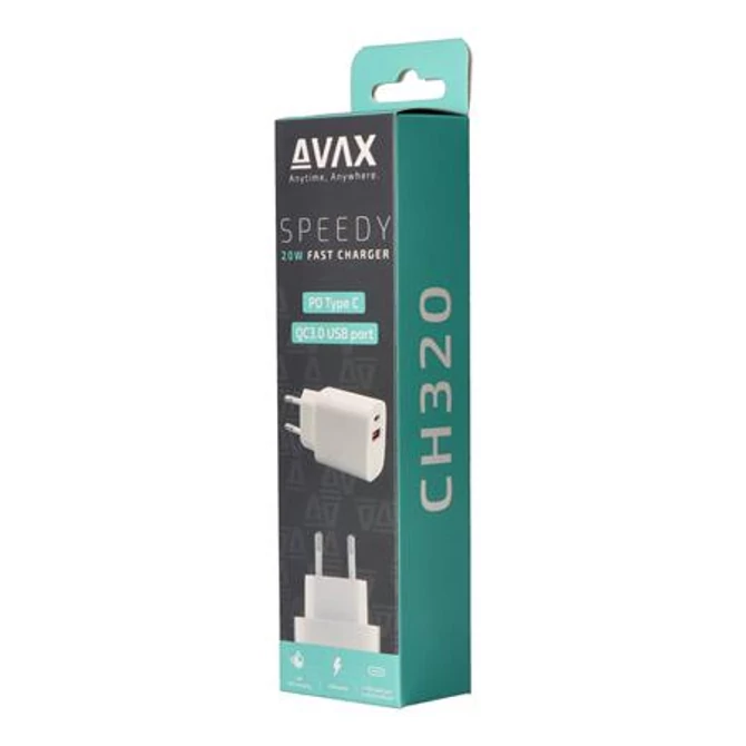 Hálózati töltő, USB-A + USB-C, 20W, AVAX 