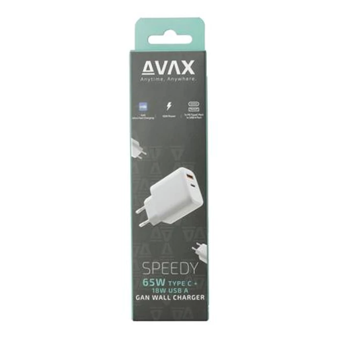 Hálózati töltő, GaN, USB-A + USB-C, AVAX 