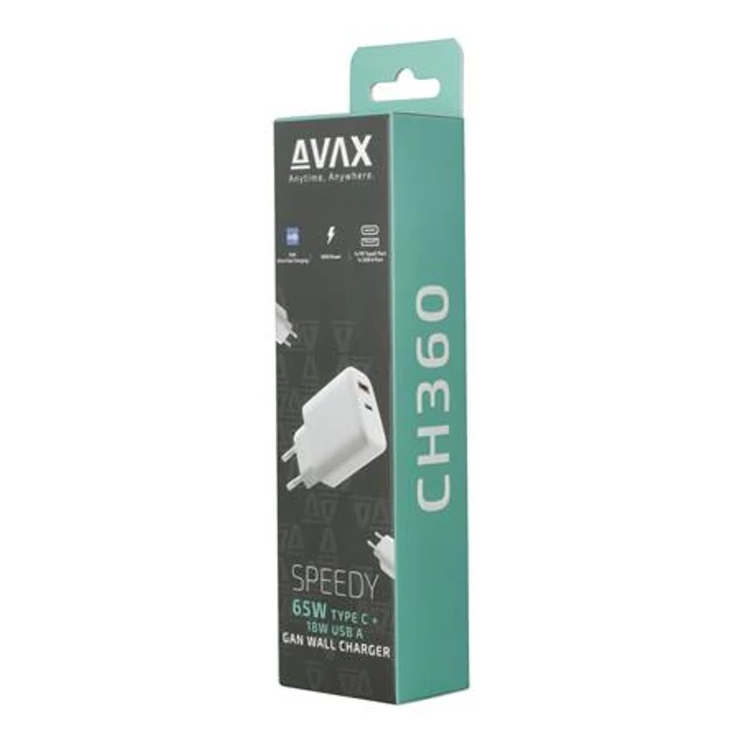 Hálózati töltő, GaN, USB-A + USB-C, AVAX 