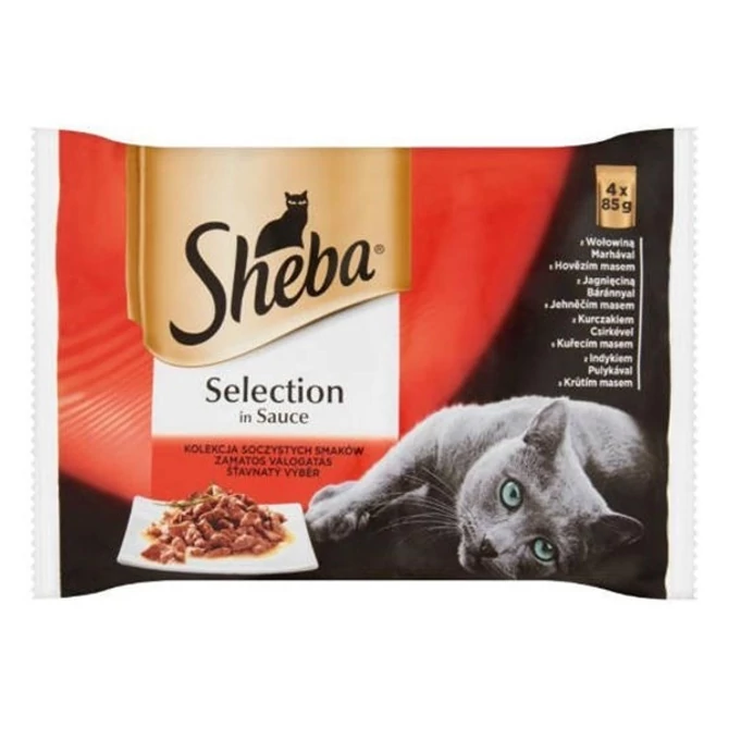 Állateledel alutasakos SHEBA Selection macskáknak 4-pack húsos marha-bárány-csirke-pulyka válogatás 4x85 g