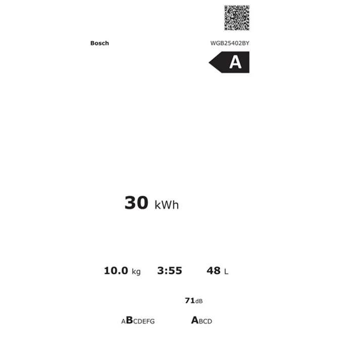 Bosch WGB25402BY fehér-fekete, elöltöltős, max.1400ford.,10kg, mosógép
