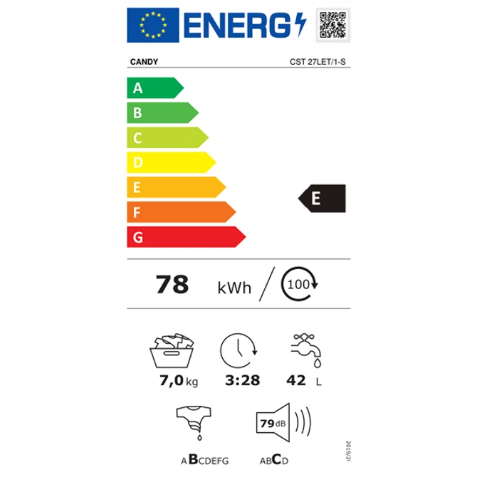 Candy CST27LET fehér, felültöltős, max.1200ford., 7 kg, mosógép