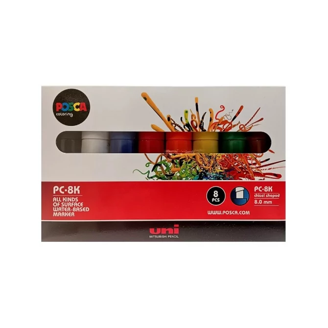 Dekormarker készlet, 8 mm, vágott, UNI 
