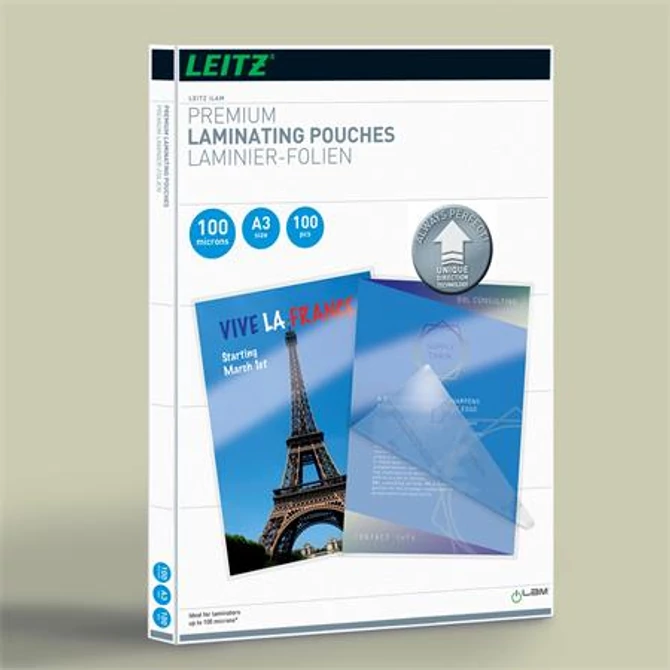 Meleglamináló fólia, 100mikron, A3, fényes, UDT technológiával, LEITZ 