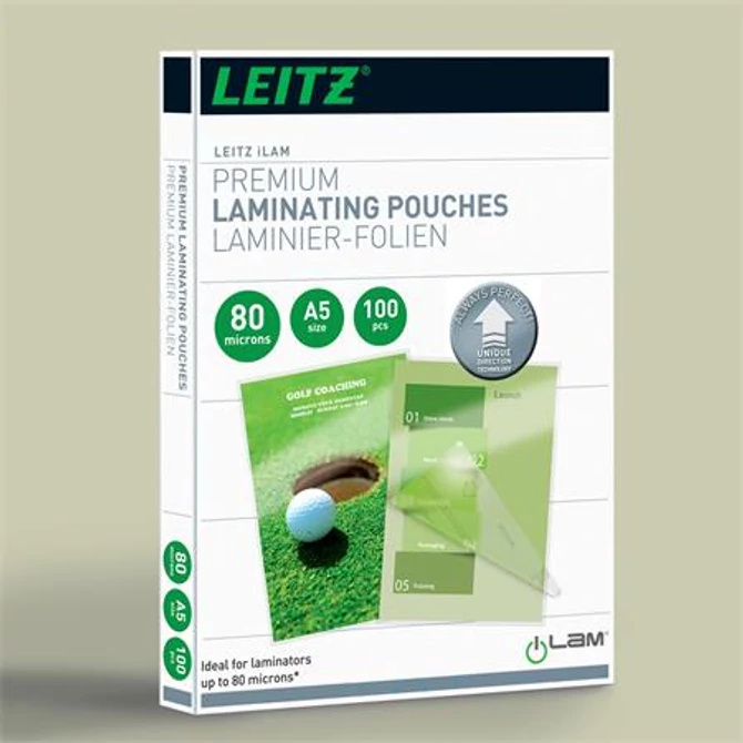 Meleglamináló fólia, 80mikron, A5, fényes, UDT technológiával, LEITZ 