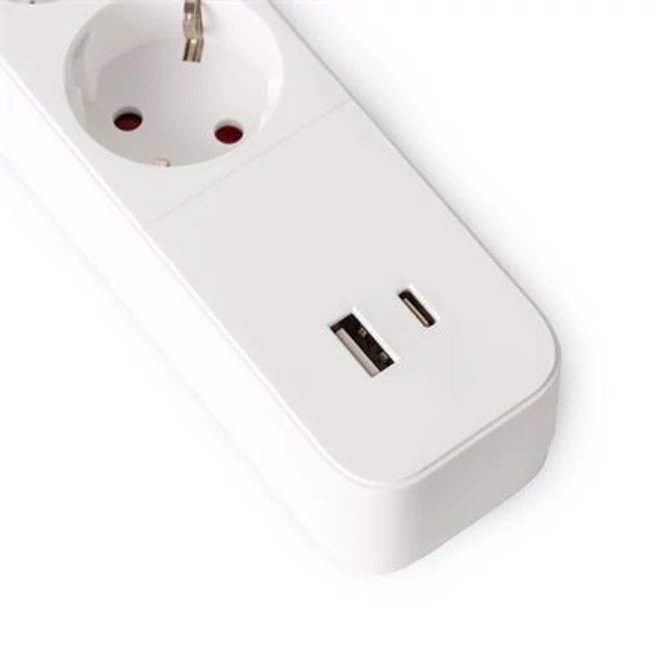 Elosztósor, 4 aljzat, 1,5 m, USB, kapcsolóval, ENTAC, fehér