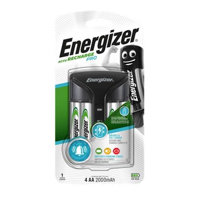Elemtöltő, AA ceruza/AAA mikro, 4x2000 mAh AA (előtöltött), kijelzővel, ENERGIZER 