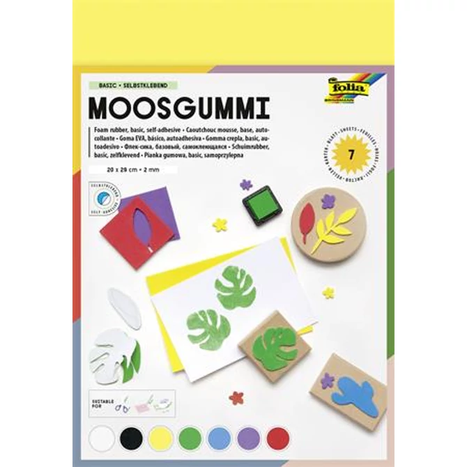 Moosgumi, öntapadó, 20x29 cm, 7 lap, FOLIA 