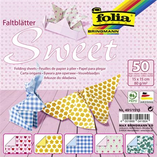 Origami papír, 15x15 cm, 80 g, 50 lap, FOLIA 