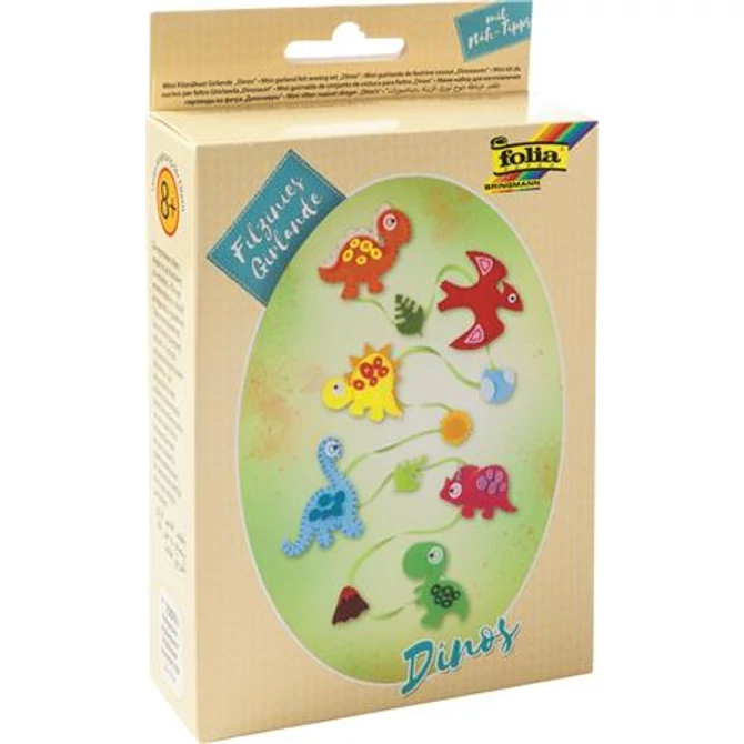 Kreatív mini filc varrókészlet, girland, FOLIA, dinoszaurusz