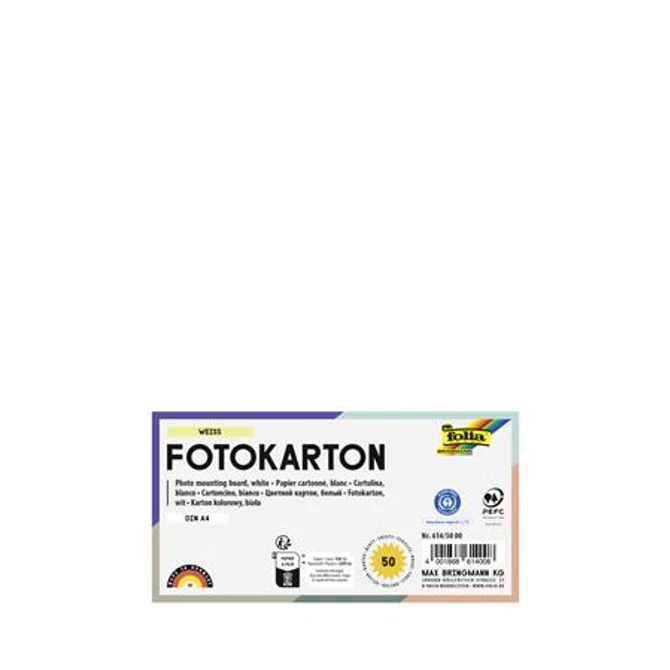 Dekorkarton, 2 oldalas, A4, 300 g, 50 lap, FOLIA, fehér