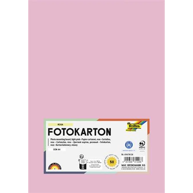 Dekorkarton, 2 oldalas, A4, 300 g, 50 lap, FOLIA, halvány rózsaszín