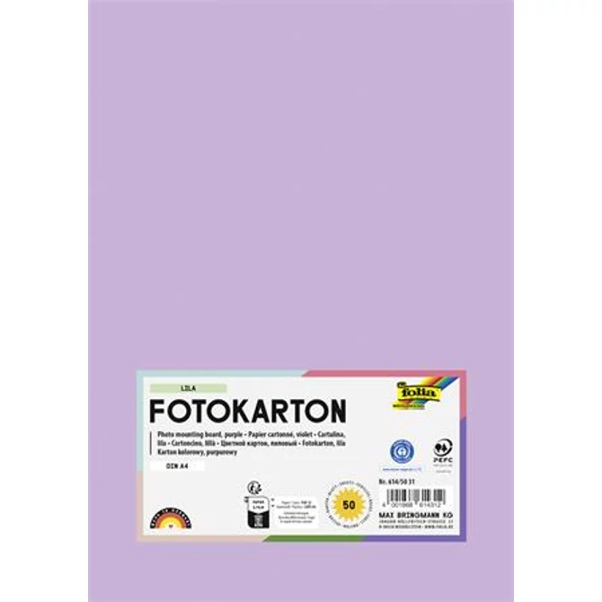 Dekorkarton, 2 oldalas, A4, 300 g, 50 lap, FOLIA, halvány orgonalila