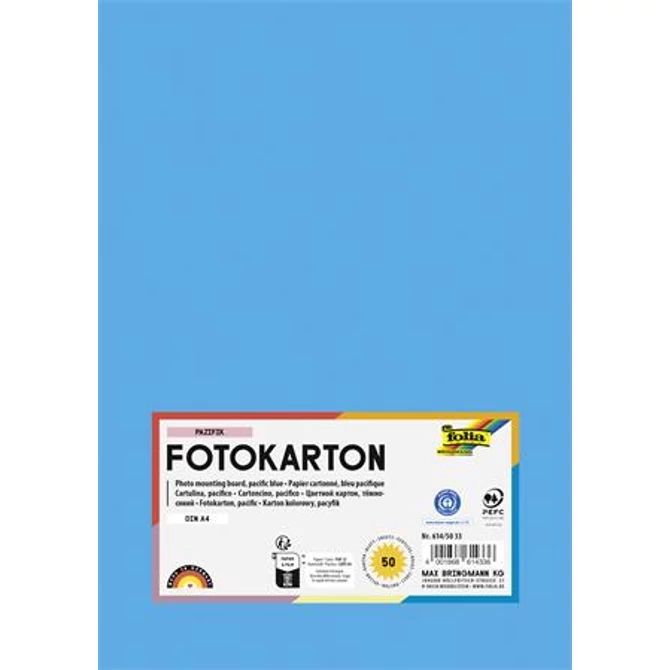 Dekorkarton, 2 oldalas, A4, 300 g, 50 lap, FOLIA, óceánkék