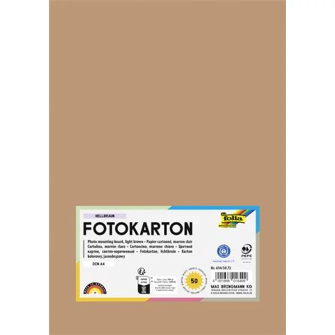 Dekorkarton, 2 oldalas, A4, 300 g, 50 lap, FOLIA, világosbarna
