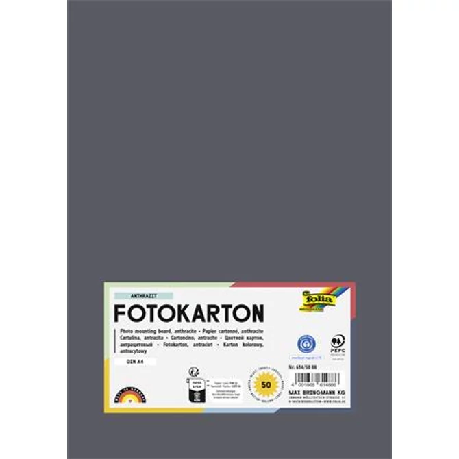 Dekorkarton, 2 oldalas, A4, 300 g, 50 lap, FOLIA, antracitszürke