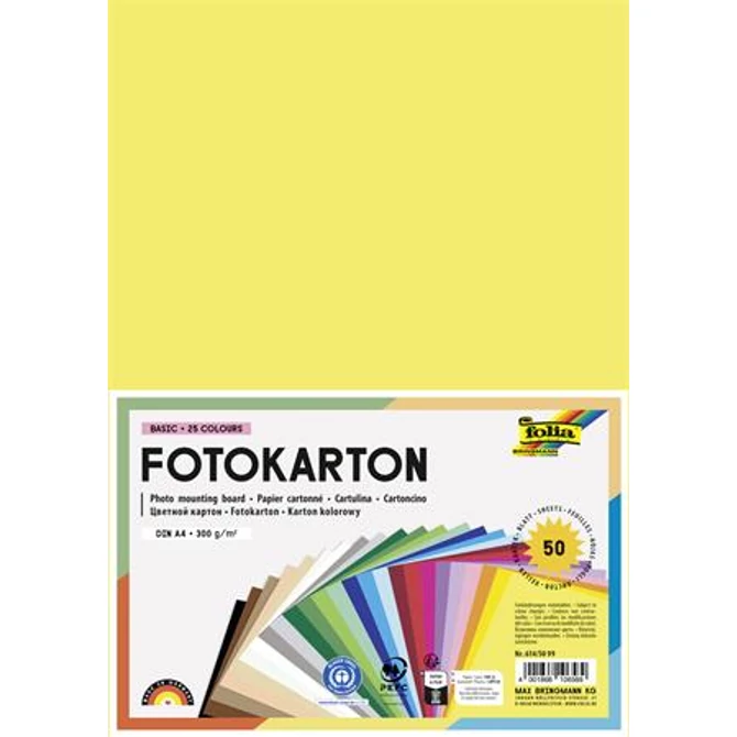 Dekorkarton, 2 oldalas, A4, 300 g, 25x2 lap, FOLIA, vegyes színek