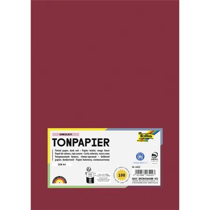 Színes papír, A4, 130 g, 100 lap, FOLIA, sötétvörös