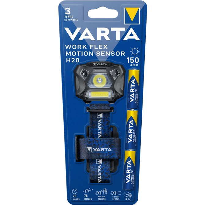 Fejlámpa, 3 LED, 3xAAA, mozgásérzékelő, VARTA 