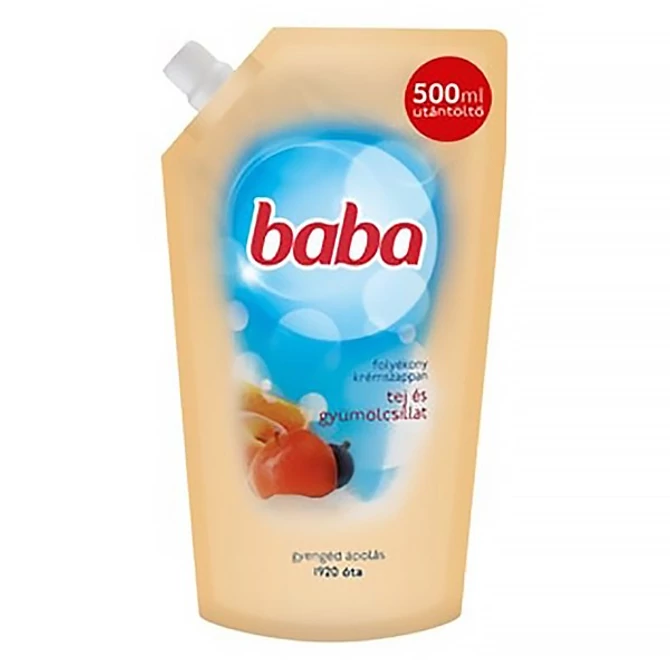 Folyékony szappan utántöltő, 0,5 l, BABA, tej és gyümölcs