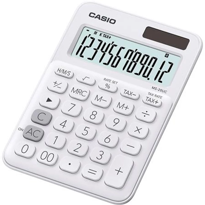 Számológép asztali 12 digit nagy, döntött kijelző Casio MS 20 UC fehér