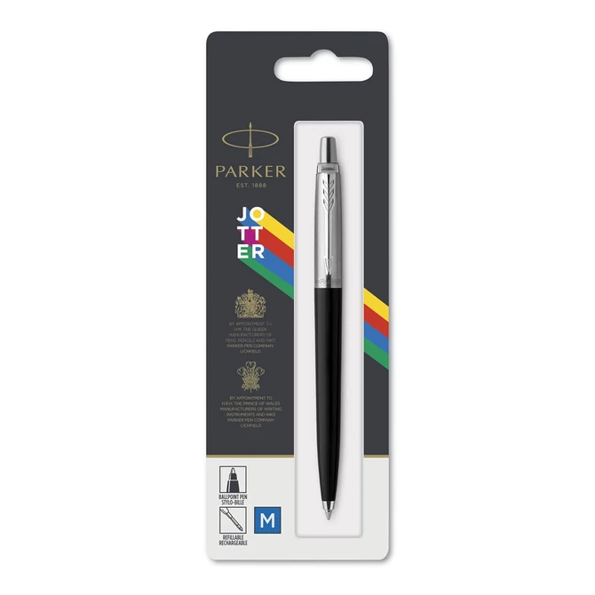 Golyóstoll, 0,7 mm, ezüst színű klip, fekete tolltest, PARKER 