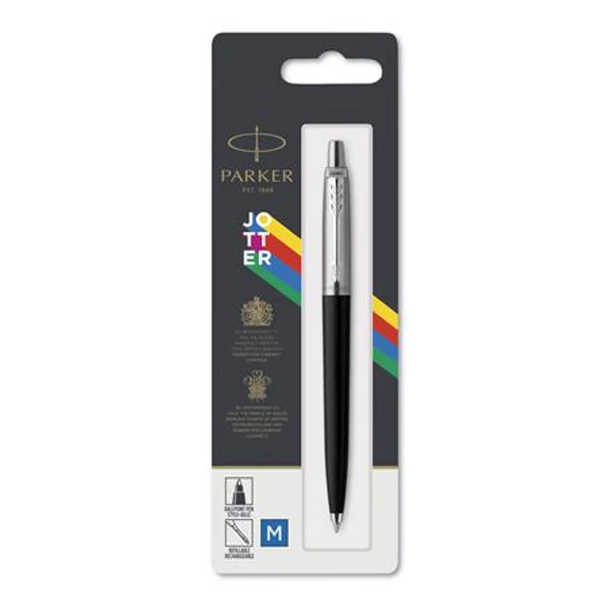 Golyóstoll, 0,7 mm, ezüst színű klip, fekete tolltest, PARKER 