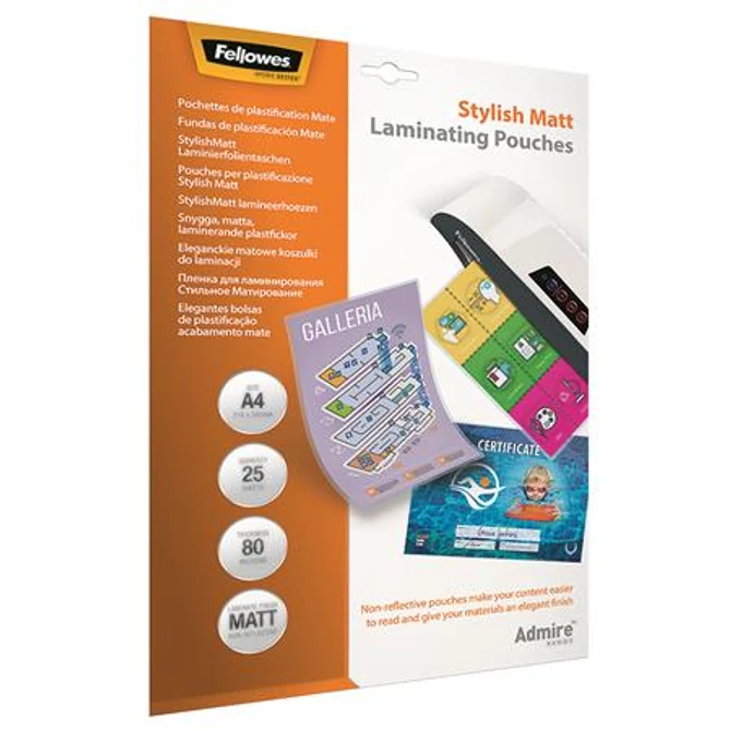 Meleglamináló fólia, 80 mikron, A4, matt, 25 db, FELLOWES 