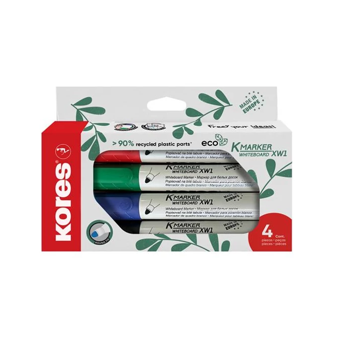 Tábla- és flipchart marker készlet, 3 mm, kúpos, KORES 
