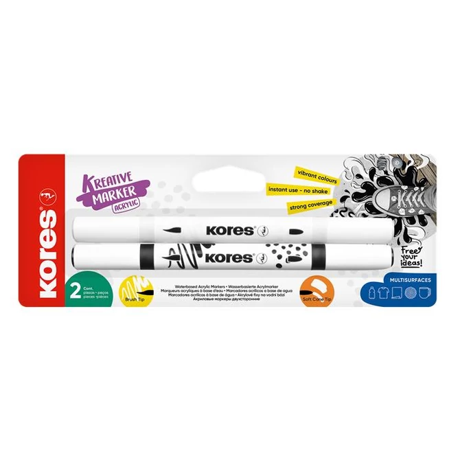 Dekormarker készlet, akril, 1-2 mm, kétvégű, KORES 