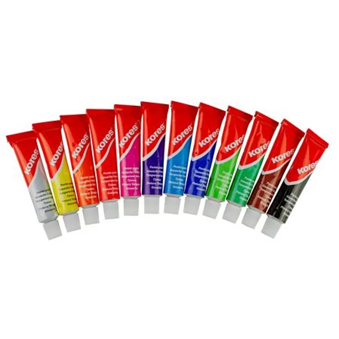 Tempera készlet, 12 ml, KORES, 12 különböző szín