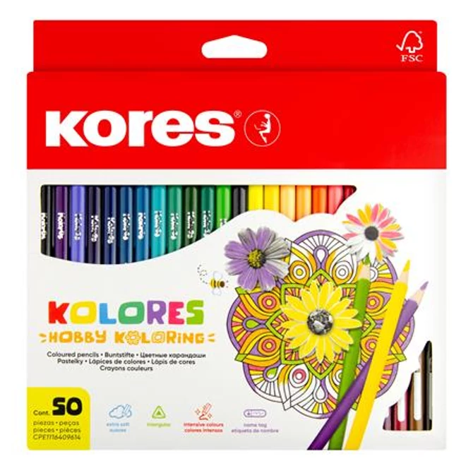 Színes ceruza készlet, háromszögletű, KORES 