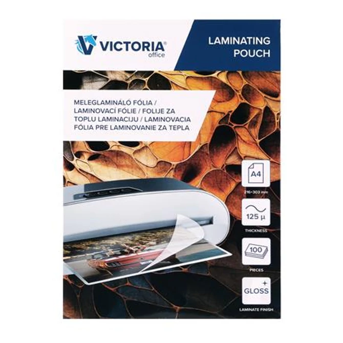 Meleglamináló fólia, 125mikron, A4, fényes, VICTORIA, 100db/cs