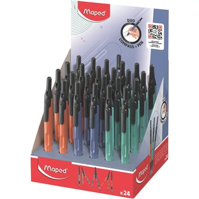 Körző display, heggyel, 2in1, ceruzává alakítható, MAPED „Compass Pen”, vegyes színek