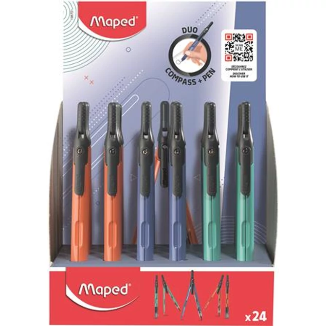 Körző display, heggyel, 2in1, ceruzává alakítható, MAPED „Compass Pen”, vegyes színek