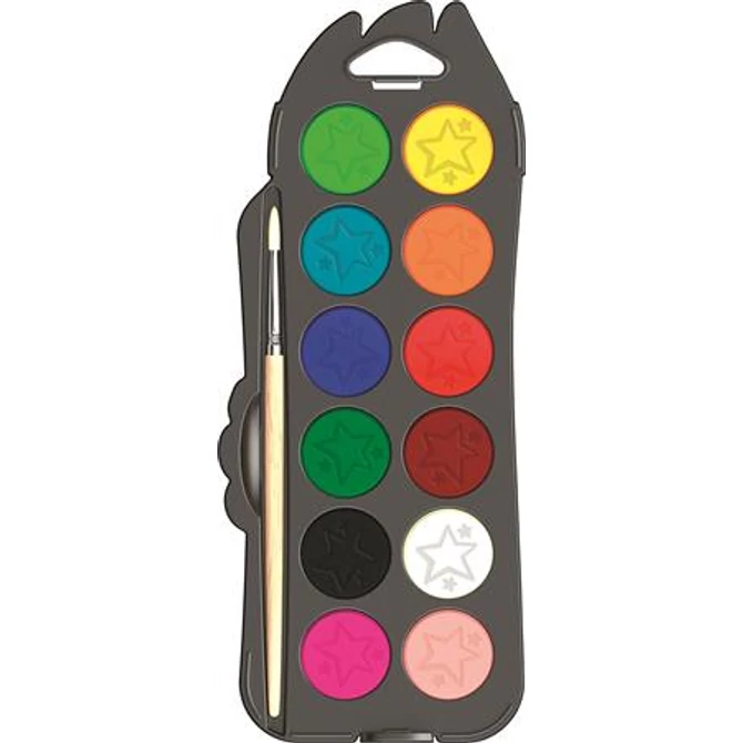 Vízfesték, 12 szín, 30 mm átm/szín + ajándék ecset, MAPED