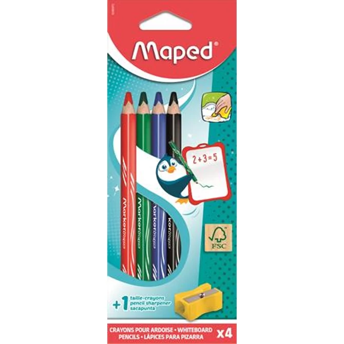 Táblaceruza készlet, fehértáblához, MAPED, 4 féle szín, hegyezővel